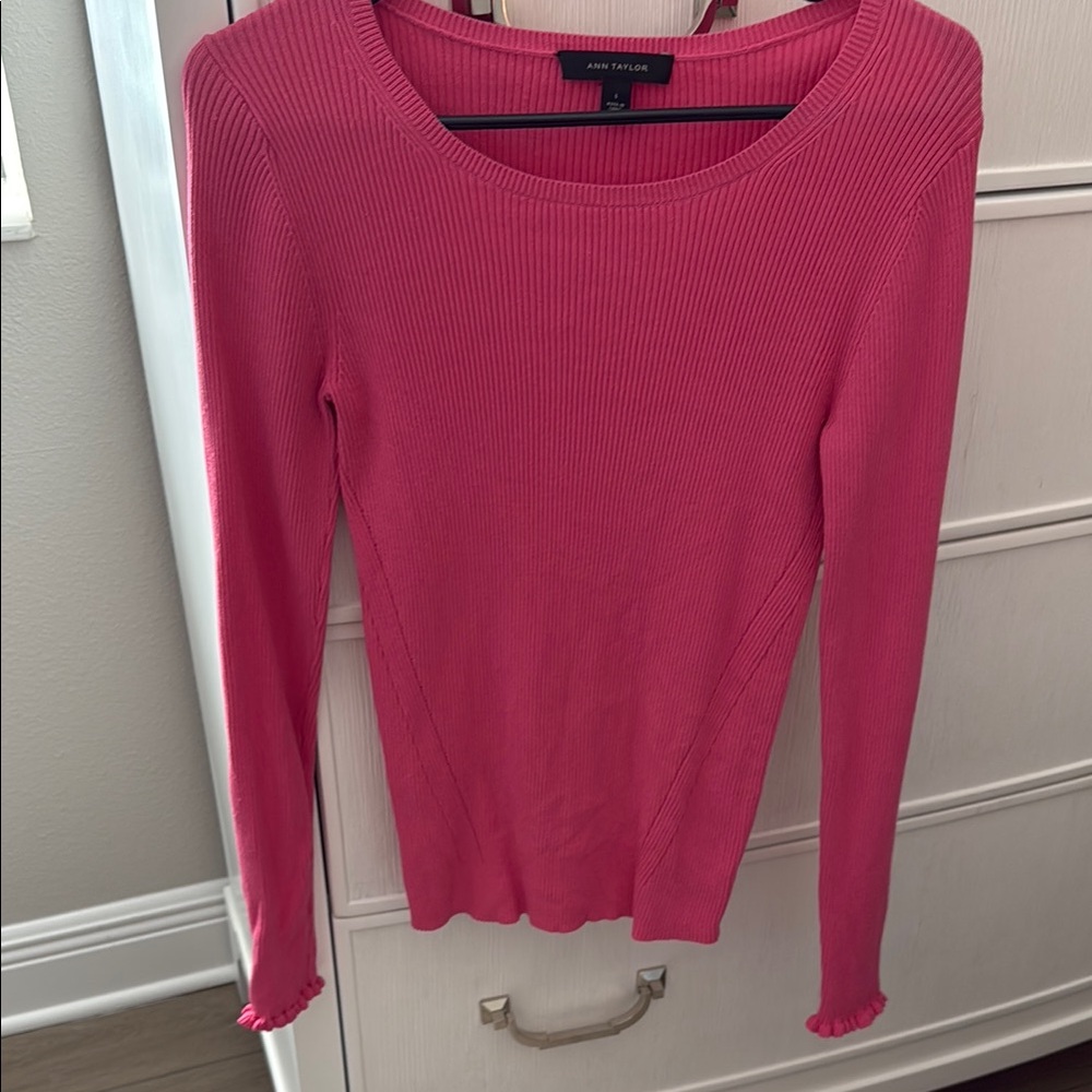 Ann Taylor Pink Ribbed Long Sleeve Top